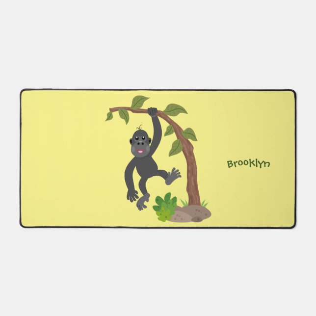 Cute happy baby gorilla cartoon illustration desk mat (Front)