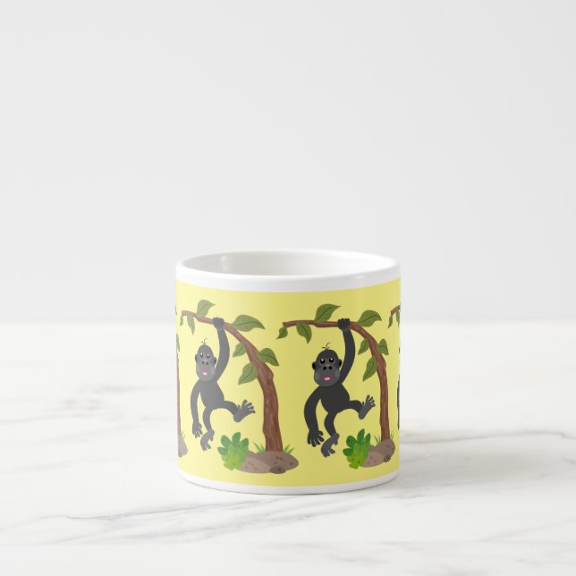 Cute happy baby gorilla cartoon illustration espresso cup (Front)