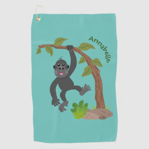 Cute happy baby gorilla cartoon illustration golf towel