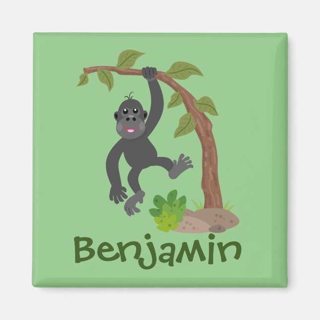 Cute happy baby gorilla cartoon illustration magnet (Front)
