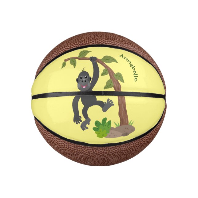 Cute happy baby gorilla cartoon illustration mini basketball (Front)