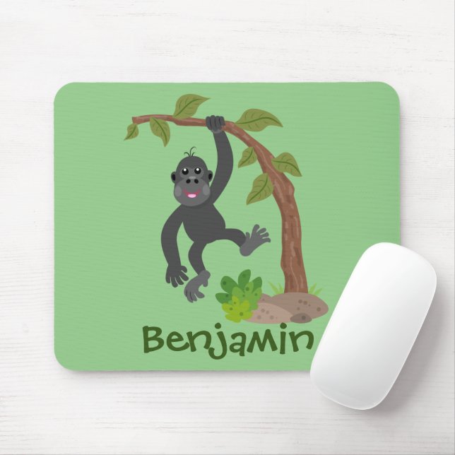 Cute happy baby gorilla cartoon illustration mouse pad (With Mouse)