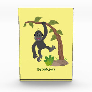Cute happy baby gorilla cartoon illustration photo block