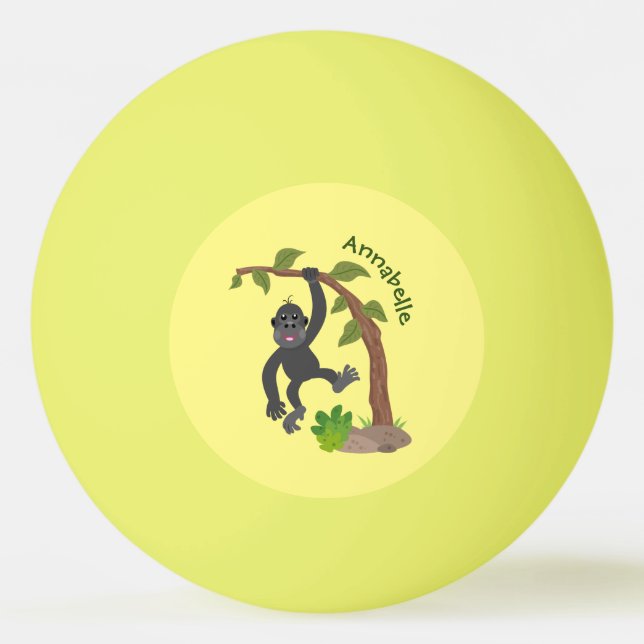 Cute happy baby gorilla cartoon illustration ping pong ball (Front)