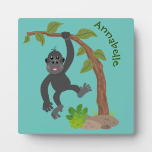 Cute happy baby gorilla cartoon illustration plaque
