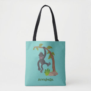 Cute happy baby gorilla cartoon illustration tote bag