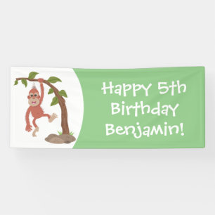 Cute happy baby orangutan cartoon illustration banner