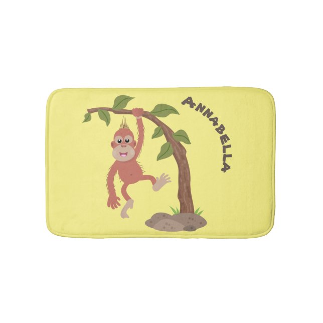 Cute happy baby orangutan cartoon illustration bath mat (Front)