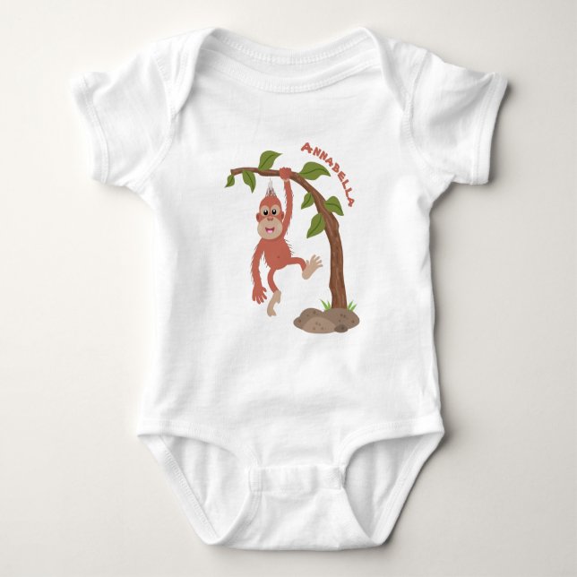 Cute happy baby orangutan cartoon illustration bodysuit (Front)