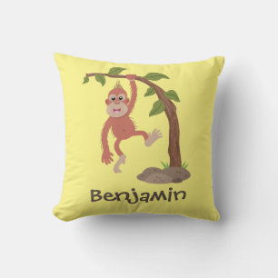 Cute happy baby orangutan cartoon illustration cushion