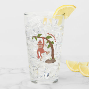 Cute happy baby orangutan cartoon illustration glass