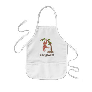 Cute happy baby orangutan cartoon illustration kids apron