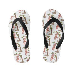 Cute happy baby orangutan cartoon illustration kid's jandals