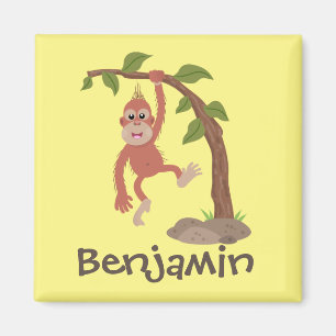 Cute happy baby orangutan cartoon illustration magnet