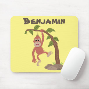 Cute happy baby orangutan cartoon illustration mouse pad