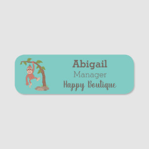Cute happy baby orangutan cartoon illustration name tag
