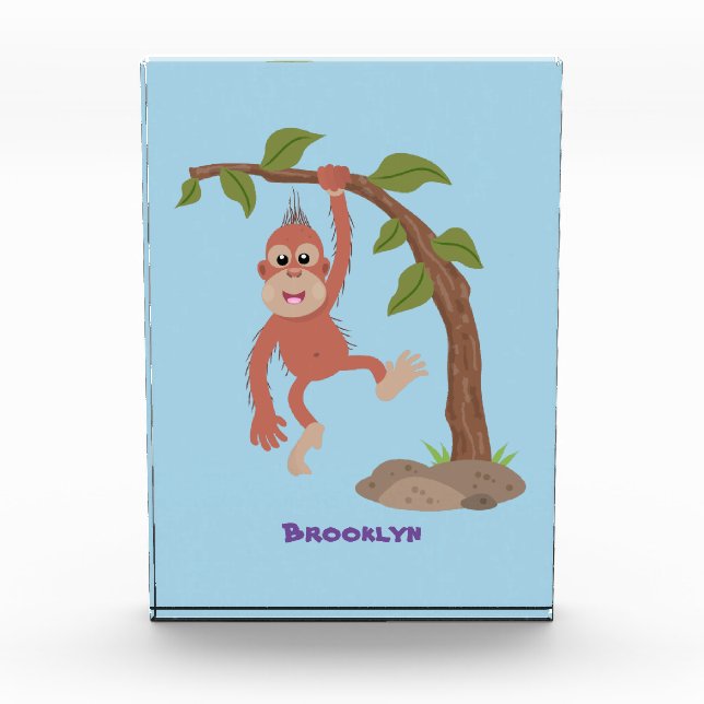Cute happy baby orangutan cartoon illustration photo block (Front)