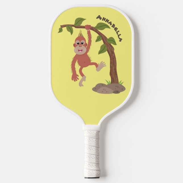 Cute happy baby orangutan cartoon illustration  pickleball paddle (Front)