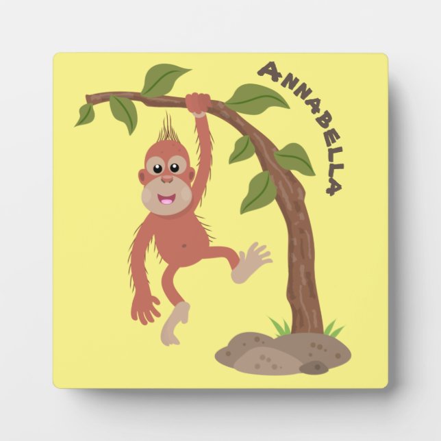 Cute happy baby orangutan cartoon illustration plaque (Front)