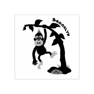 Cute happy baby orangutan cartoon illustration rubber stamp