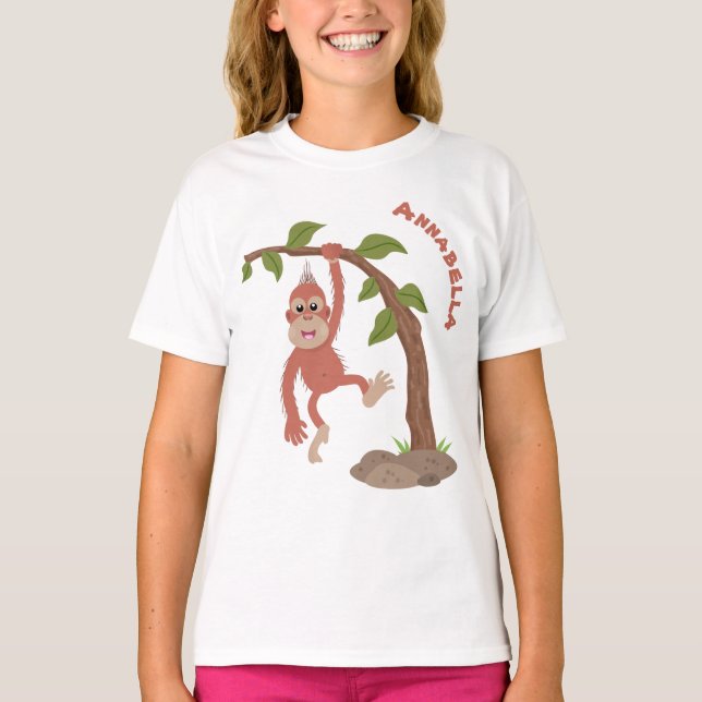 Cute happy baby orangutan cartoon illustration T-Shirt (Front)
