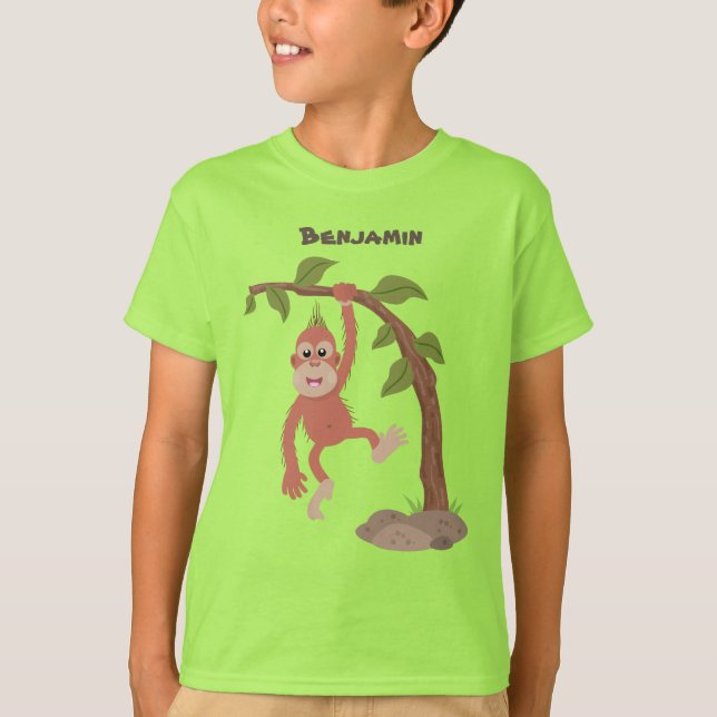 Cute happy baby orangutan cartoon illustration T-Shirt (Front)
