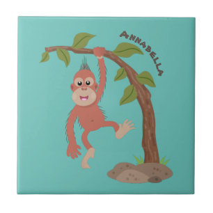 Cute happy baby orangutan cartoon illustration tile
