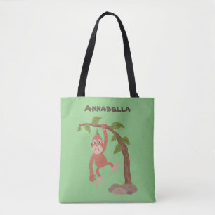 Cute happy baby orangutan cartoon illustration tote bag