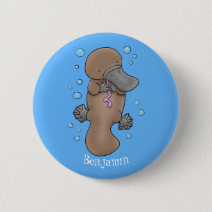 Cute happy baby platypus cartoon illustration 6 cm round badge