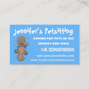 Cute happy baby platypus cartoon illustration business card