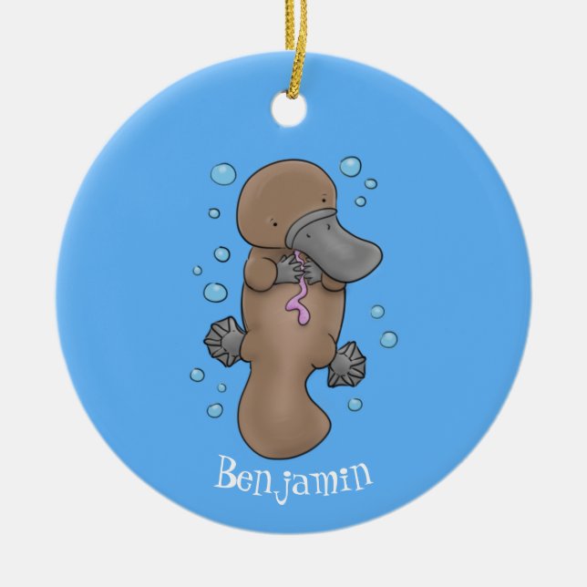 Cute happy baby platypus cartoon illustration ceramic tree decoration (Front)