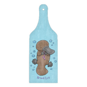 Cute happy baby platypus cartoon illustration cutting board