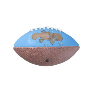 Cute happy baby platypus cartoon illustration football