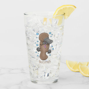 Cute happy baby platypus cartoon illustration glass