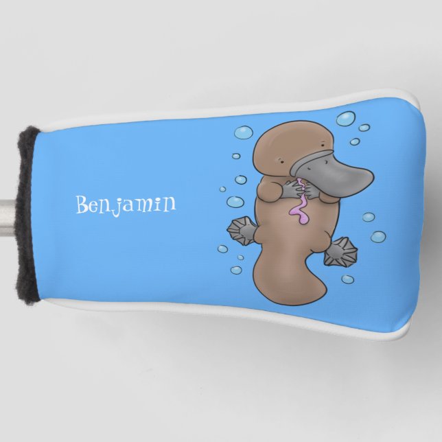 Cute happy baby platypus cartoon illustration golf head cover (Front)