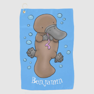 Cute happy baby platypus cartoon illustration  golf towel