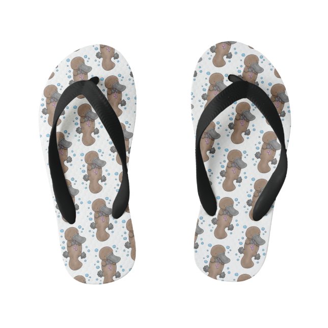 Cute happy baby platypus cartoon illustration kid's jandals (Footbed)