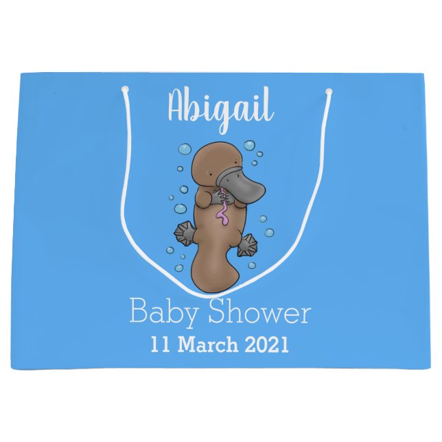 Cute happy baby platypus cartoon illustration large gift bag (Front)