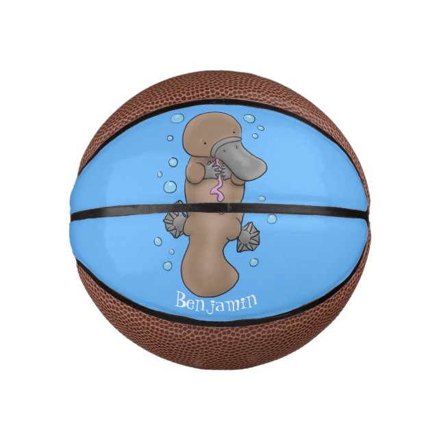 Cute happy baby platypus cartoon illustration mini basketball (Front)