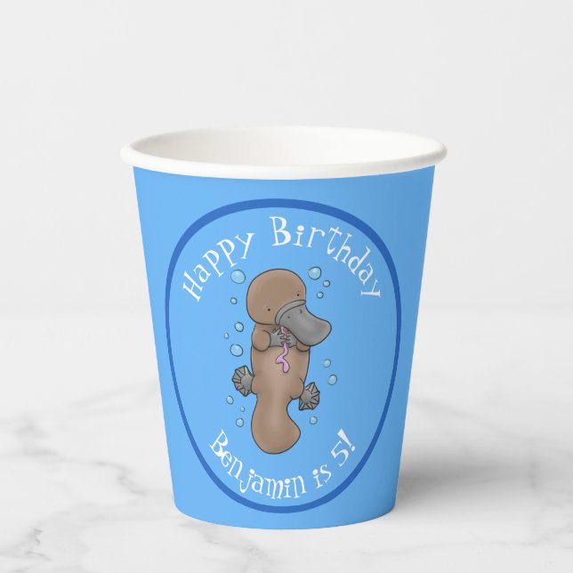Cute happy baby platypus cartoon illustration paper cups (Front)