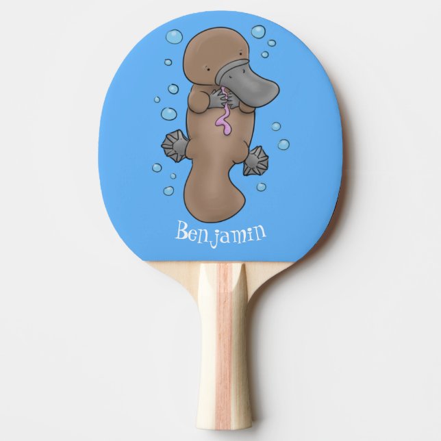 Cute happy baby platypus cartoon illustration ping pong paddle (Front)