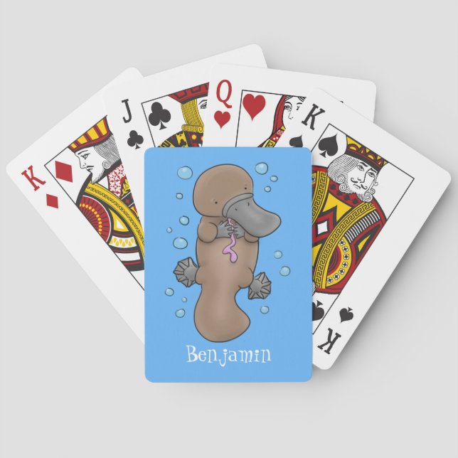 Cute happy baby platypus cartoon illustration playing cards (Back)