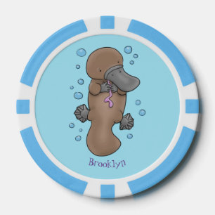 Cute happy baby platypus cartoon illustration poker chips