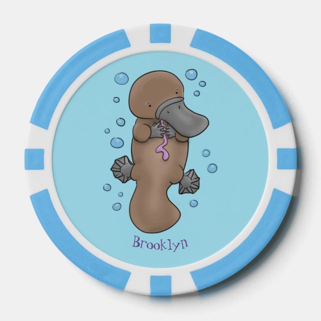 Cute happy baby platypus cartoon illustration poker chips (Front)