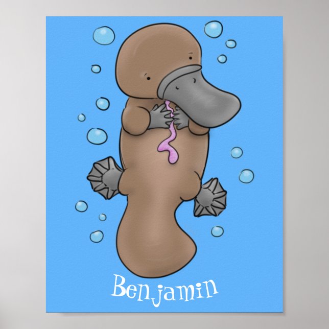 Cute happy baby platypus cartoon illustration poster (Front)