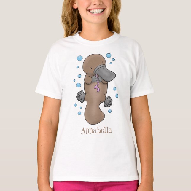 Cute happy baby platypus cartoon illustration T-Shirt (Front)