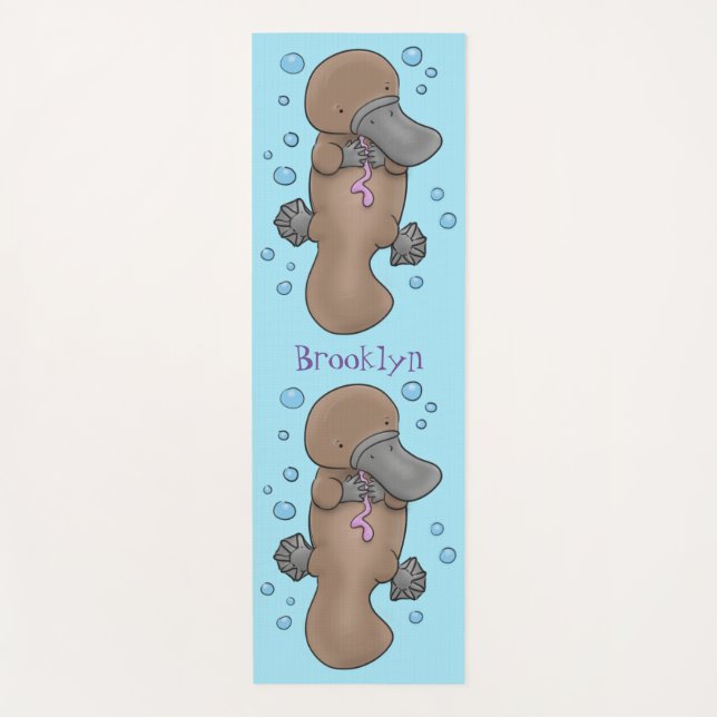 Cute happy baby platypus cartoon illustration yoga mat (Front)