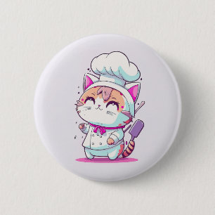 Cute Happy Baker Pastry Chef Cat Kitten 6 Cm Round Badge