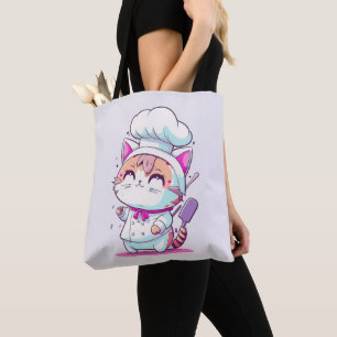 Cute Happy Baker Pastry Chef Cat Kitten Tote Bag