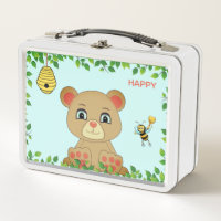 Cute Happy Bear and Honey Bee